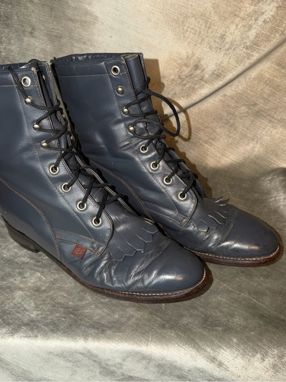 George Strait Women’s Leather Kiltie Lace Up Boots Dark Gray Size 7B